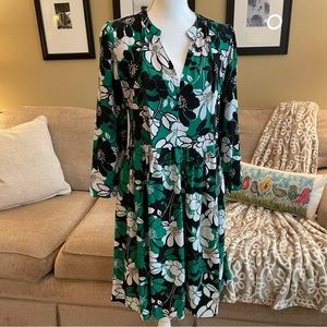 Anthropologie Maeve NWT Green / Black / White Floral Dress Size L